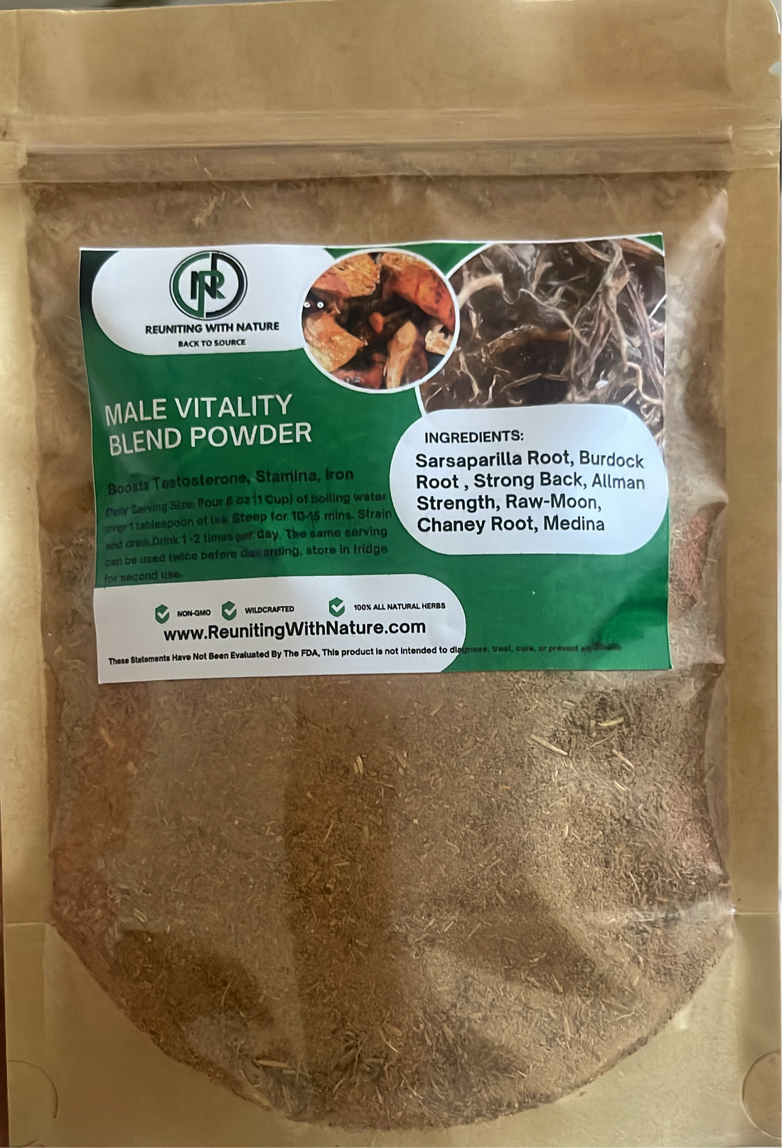 Male Vitality Powder – Herbal Strength Blend with Sarsaparilla, Strong Back, Allman Strength & Jamaican Roots + Free Guidebook