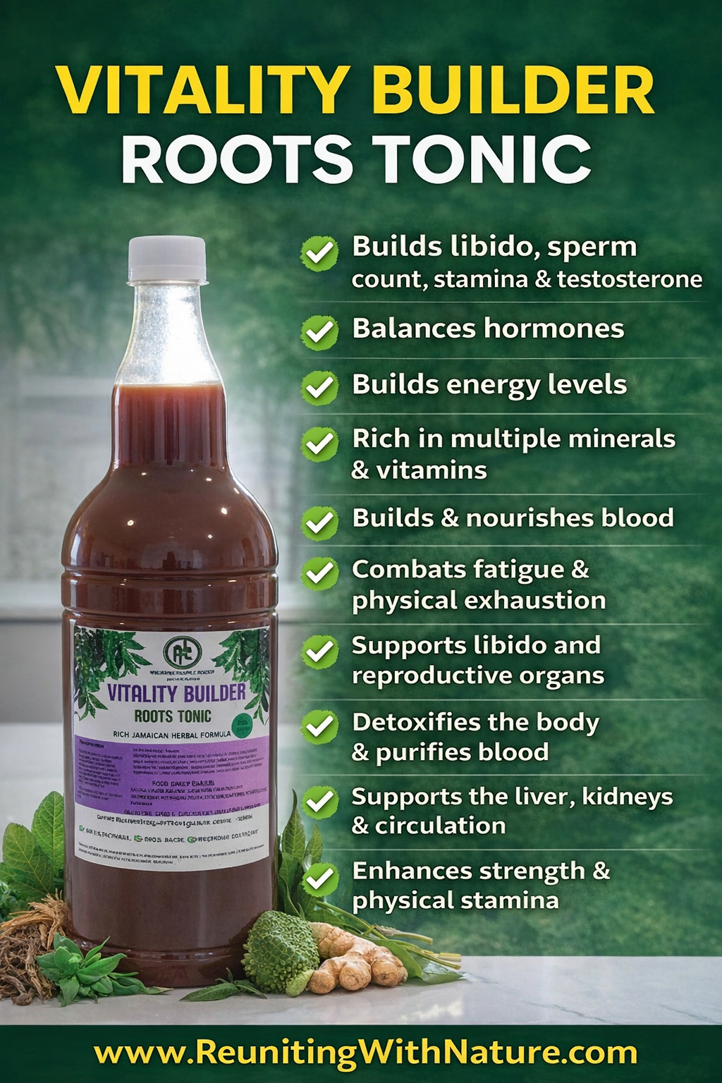 Vitality Builder Roots Tonic | Low Sperm Count & Testosterone | Male & Female Reproductive System Support