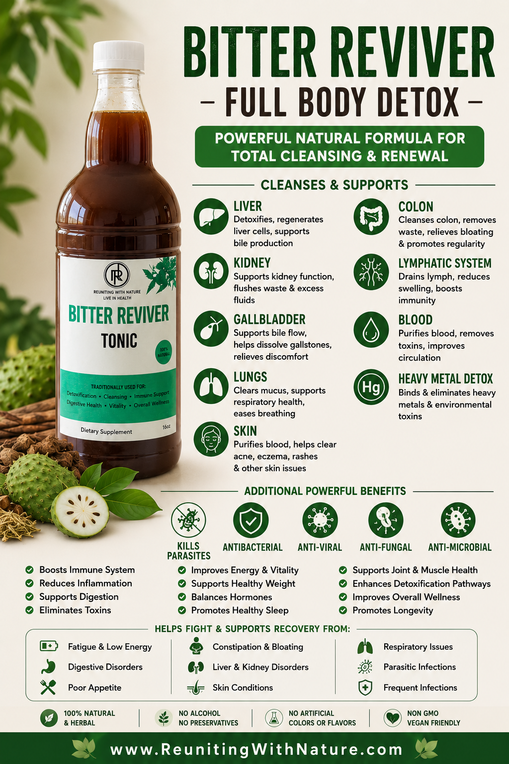 Bitter Reviver – Full Body Herbal Detox Tonic | Cleanses Liver, Kidneys, Blood, Lymph & Colon
